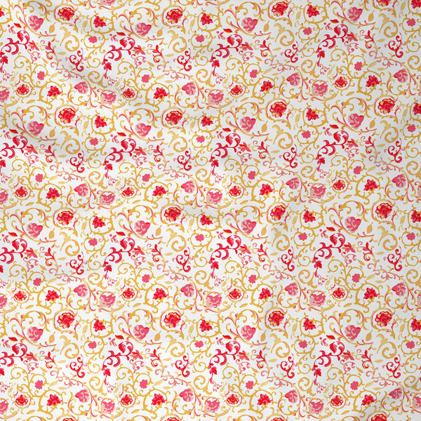 Modern Sanctuary Ethnic Scroll Printed 200 TC 100% Cotton Red Bed Sheet with Pillow Case