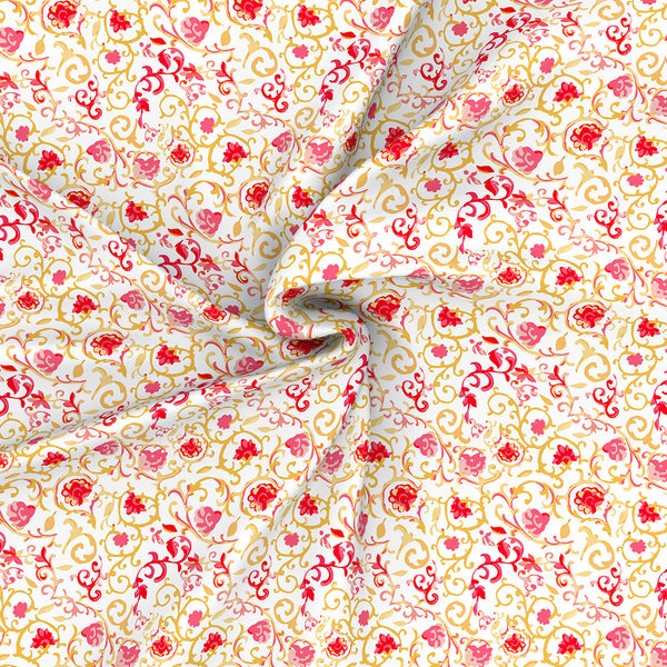 Modern Sanctuary Ethnic Scroll Printed 200 TC 100% Cotton Red Bed Sheet with Pillow Case