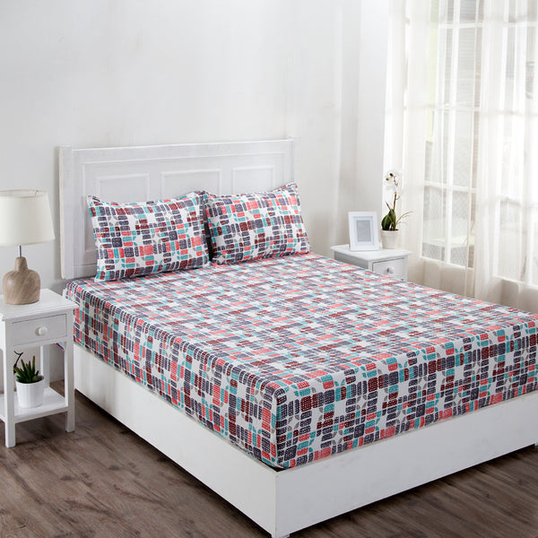 Zephyr Exton Printed 200 TC 100% Cotton Multi Bright Bed Sheet with Pillow Case