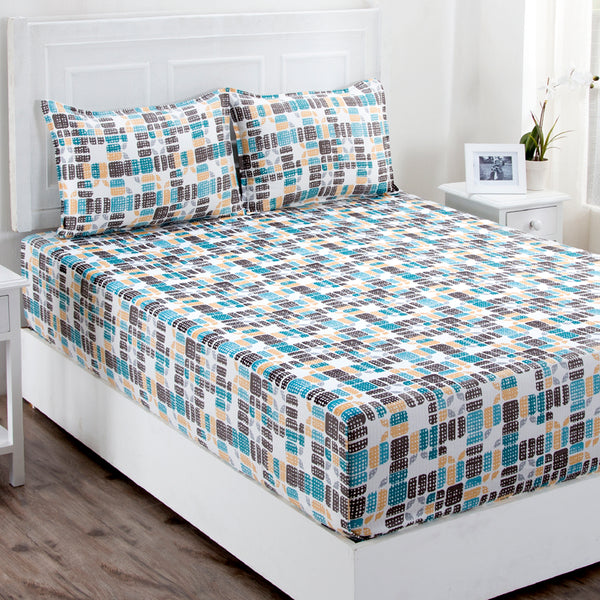 Zephyr Exton Printed 200 TC 100% Cotton Multi Pastel Bed Sheet with Pillow Case