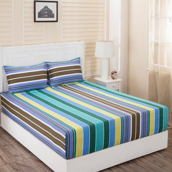 Donatella Isabella Printed 200 TC 100% Cotton Blue Bed Sheet with Pillow Case