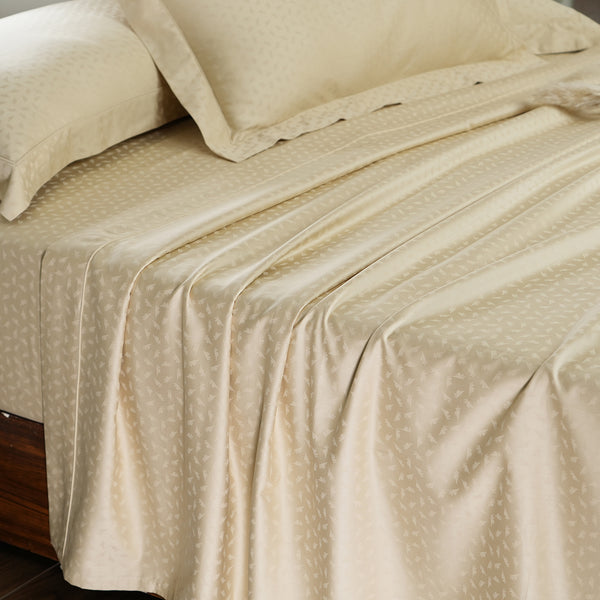 Lyrixas Leaf Self Jacquard 100% Cotton Ultra Soft Bed Sheet with Pillow Case