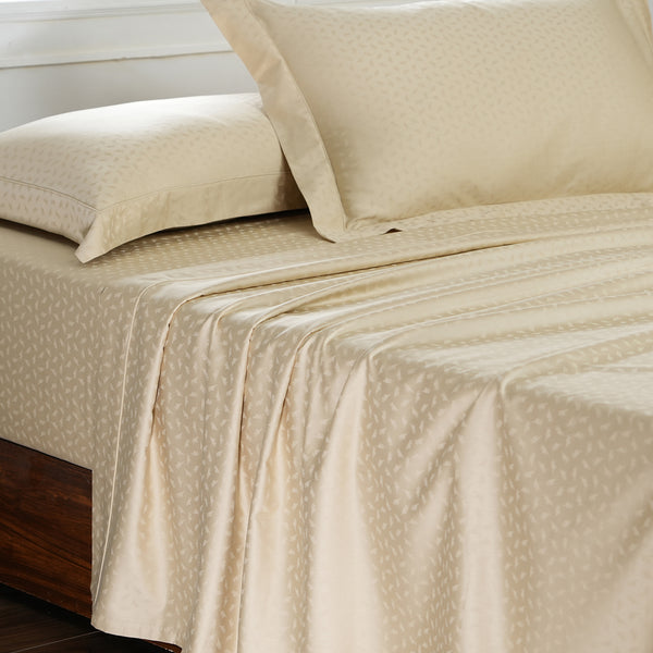 Lyrixas Leaf Self Jacquard 100% Cotton Ultra Soft Bed Sheet with Pillow Case