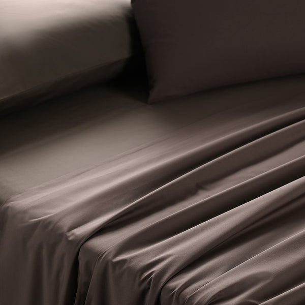 Slumber Plain Easy Care Percale 100% Cotton Brown Crisp Bed Sheet with Pillow Case