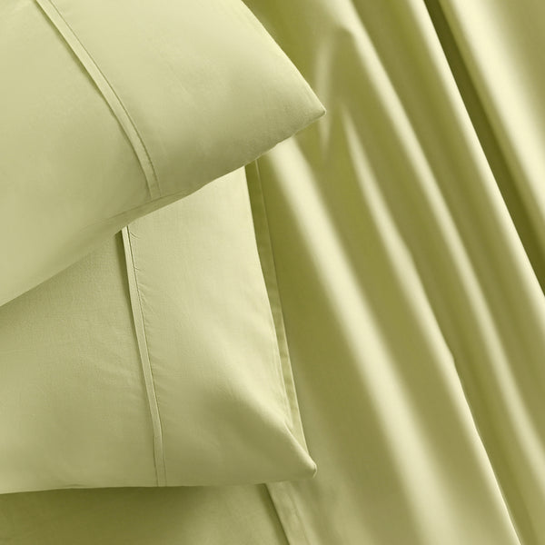 Slumber Plain Easy Care Percale 100% Cotton Silk Green Crisp Bed Sheet with Pillow Case