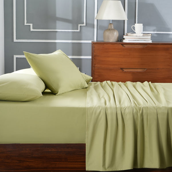 Slumber Plain Easy Care Percale 100% Cotton Silk Green Crisp Bed Sheet with Pillow Case