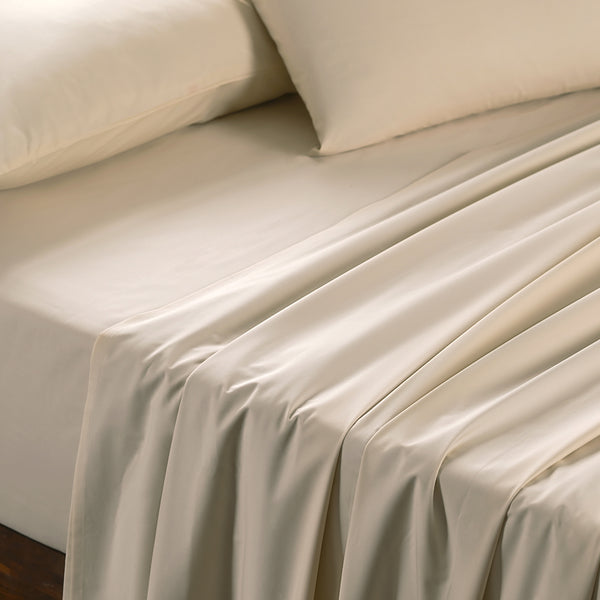 Slumber Plain Easy Care Percale 100% Cotton Ecru Crisp Bed Sheet with Pillow Case