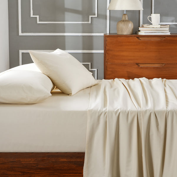 Slumber Plain Easy Care Percale 100% Cotton Ecru Crisp Bed Sheet with Pillow Case