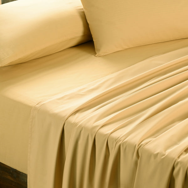 Slumber Plain Easy Care Percale 100% Cotton Honey Dust Crisp Bed Sheet with Pillow Case