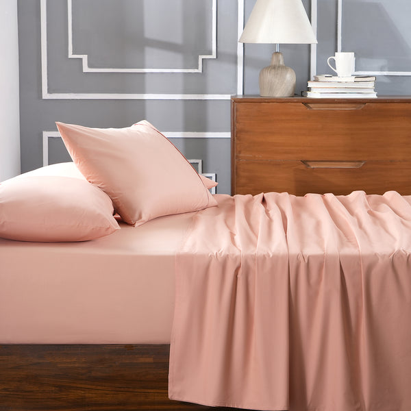 Slumber Plain Easy Care Percale 100% Cotton Peach Blossom Crisp Bed Sheet with Pillow Case