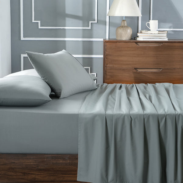 Slumber Plain Easy Care Percale 100% Cotton Steel Grey Crisp Bed Sheet with Pillow Case