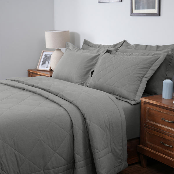 Emmie 100% Natural Cotton Filling Light Weight Winter Quilt / Quilted Bed Cover Grey