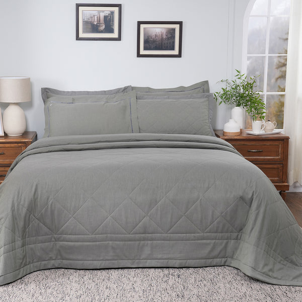 Emmie 100% Natural Cotton Filling Light Weight Winter Quilt / Quilted Bed Cover Green