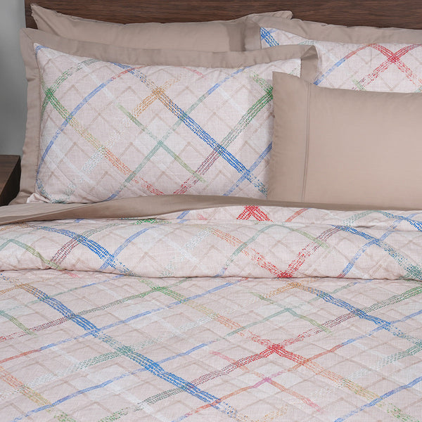 Eclectic Geo Rhombus Quilt/Quilted Bed Cover Beige