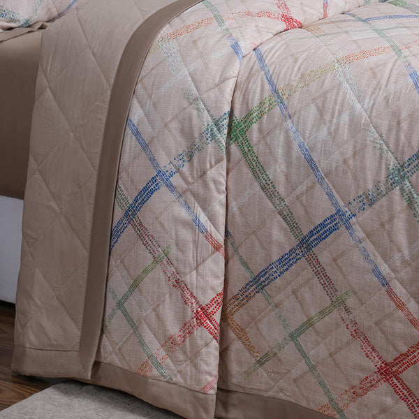 Eclectic Geo Rhombus Quilt/Quilted Bed Cover Beige
