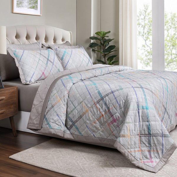 Eclectic Geo Rhombus Quilt/Quilted Bed Cover Grey