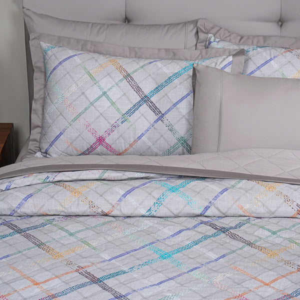 Eclectic Geo Rhombus Quilt/Quilted Bed Cover Grey
