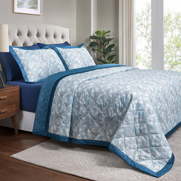 Eclectic Geo Triangle Quilt/Quilted Bed Cover Rust